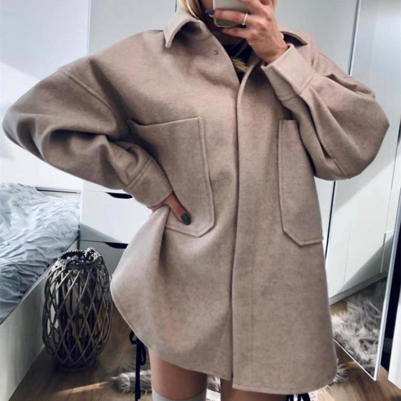 ZACK RAIN Casual Camel Woolen Shirt for Women