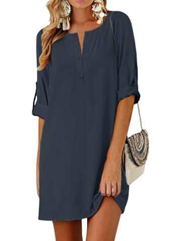 Cotton Linen Loose 3/4 Sleeve Midi Dress