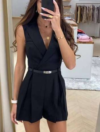 Solid Casual Jumpsuit with Belt for Women (One Piece)