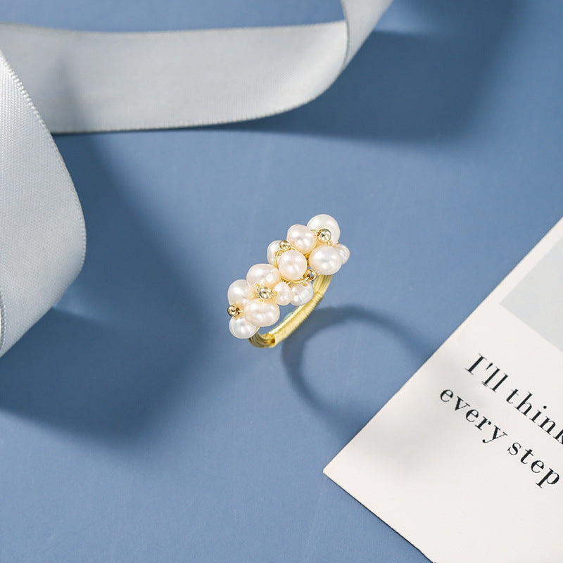 Baroque Freshwater Pearl Ring - Elegant Multi-Pearl Design