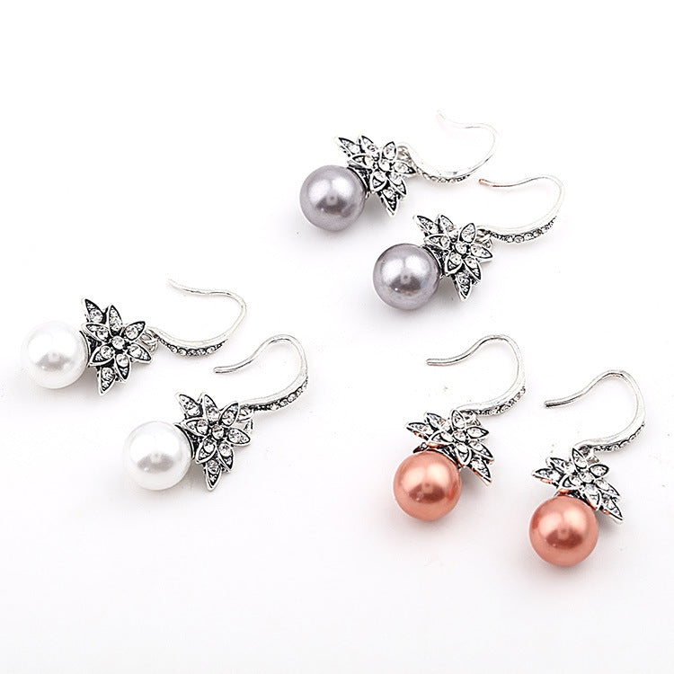 Fashion Pearl Sunflower Earrings with Diamond Accents