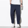 Loose-Fit Cotton Linen Cuffed Joggers for Men