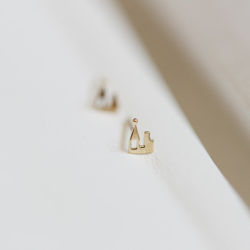 Fairy Tale Castle 925 Silver 14K Gold Stud Earrings
