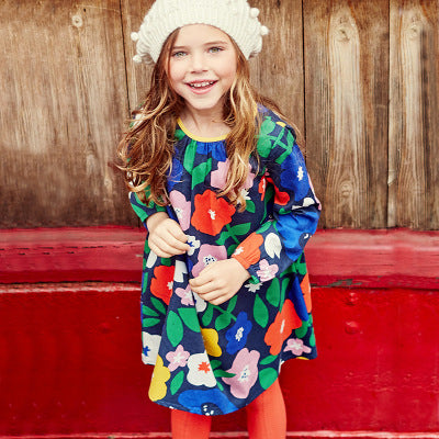 Autumn New Girls' Long Sleeve Cotton Dress - Cute Print