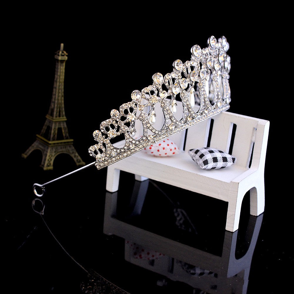 Vintage Silver Plated Crown Diadem with Crystal Pearls