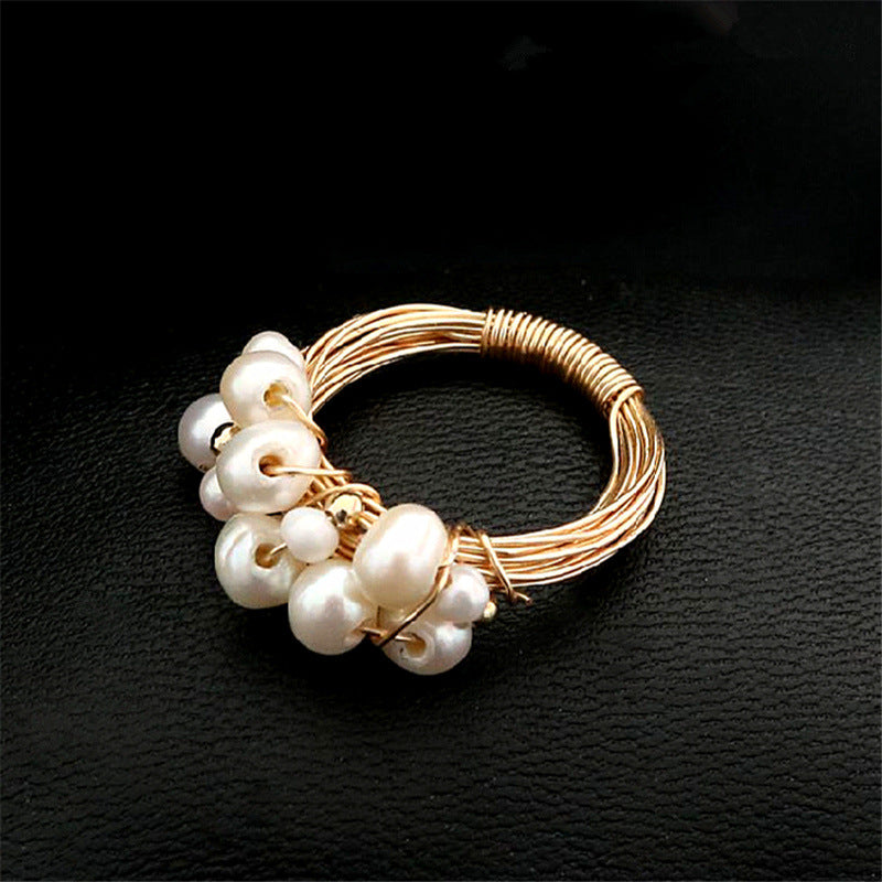 Baroque Freshwater Pearl Ring - Elegant Multi-Pearl Design