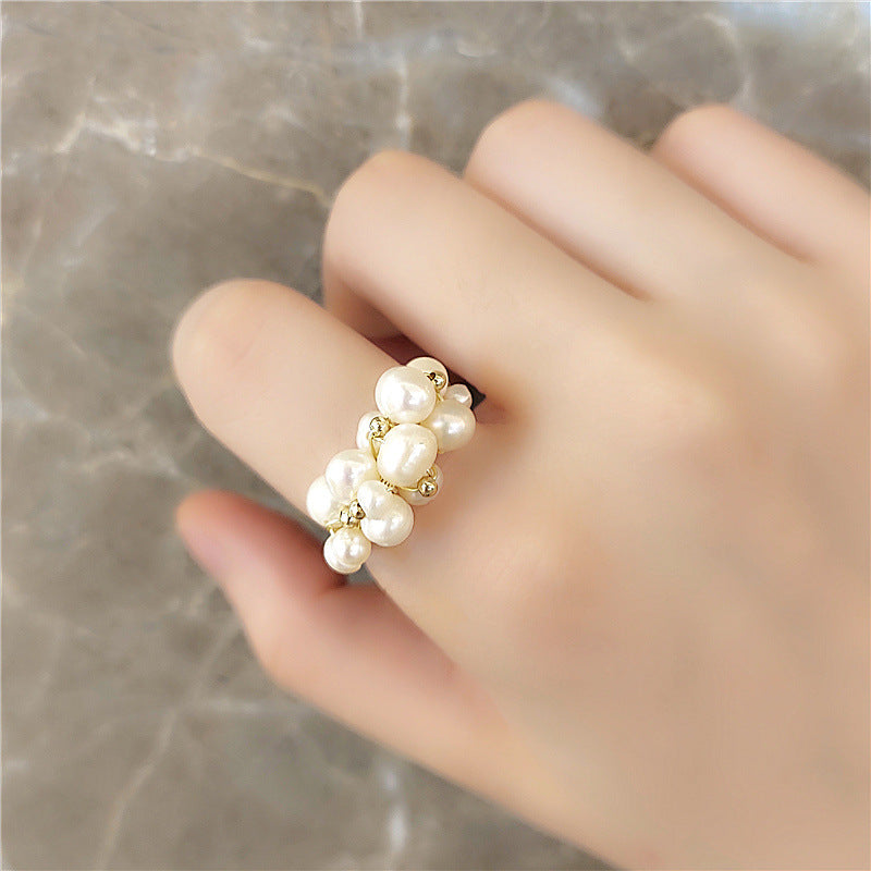 Baroque Freshwater Pearl Ring - Elegant Multi-Pearl Design