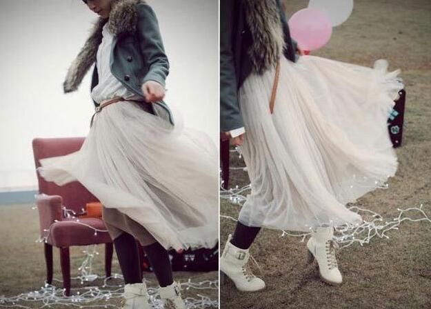 LIVA Tulle Maxi Skirt with Fluffy Design