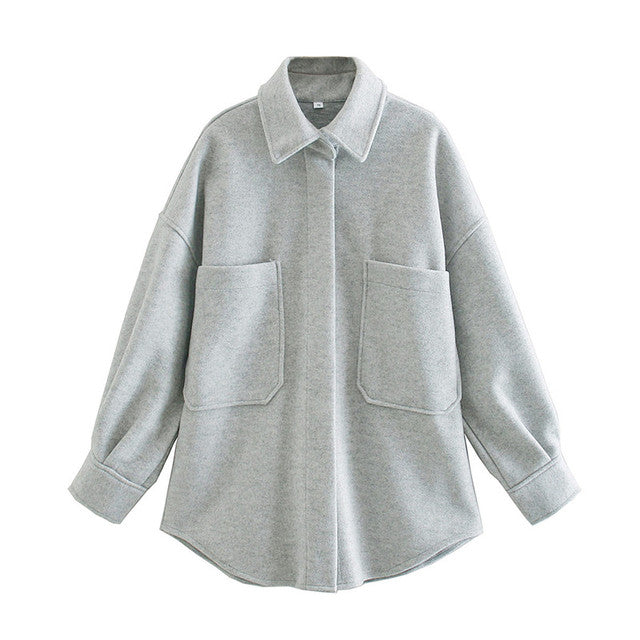 ZACK RAIN Casual Camel Woolen Shirt for Women