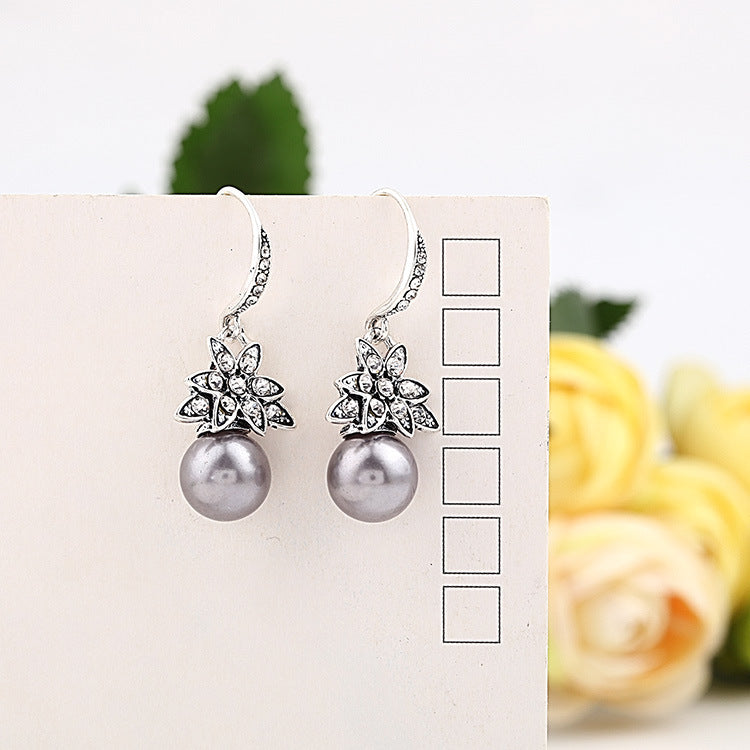 Fashion Pearl Sunflower Earrings with Diamond Accents