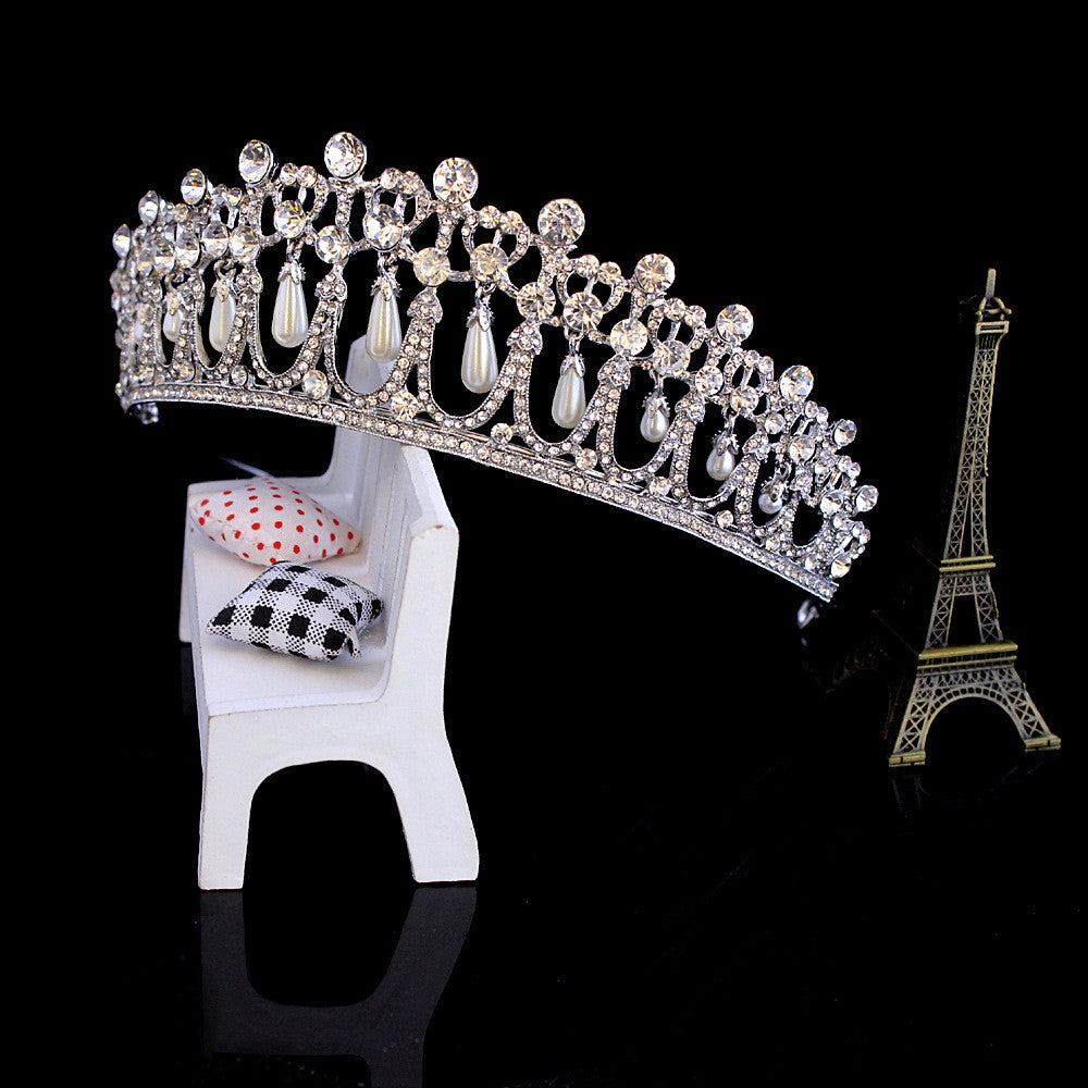 Vintage Silver Plated Crown Diadem with Crystal Pearls