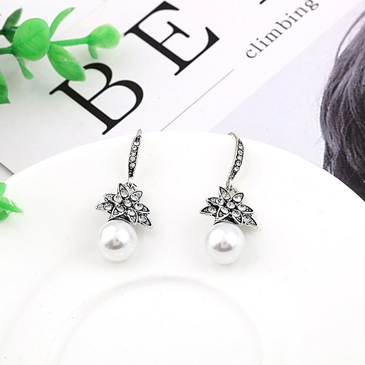 Fashion Pearl Sunflower Earrings with Diamond Accents