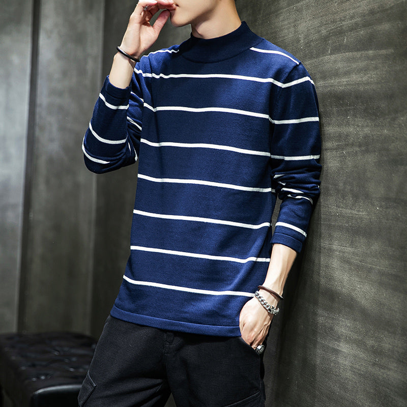 Men's Half Turtleneck Striped Sweater