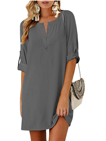 Cotton Linen Loose 3/4 Sleeve Midi Dress