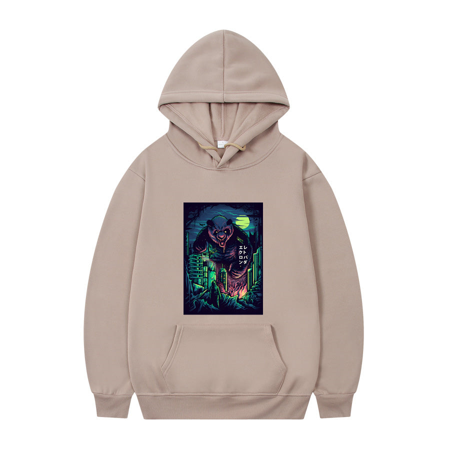 Men's Oversized Anime Monster Print Hoodie - Casual Pullover