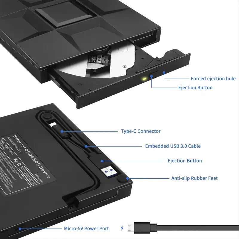 Portable USB 3.0 Type C External DVD Drive for PC