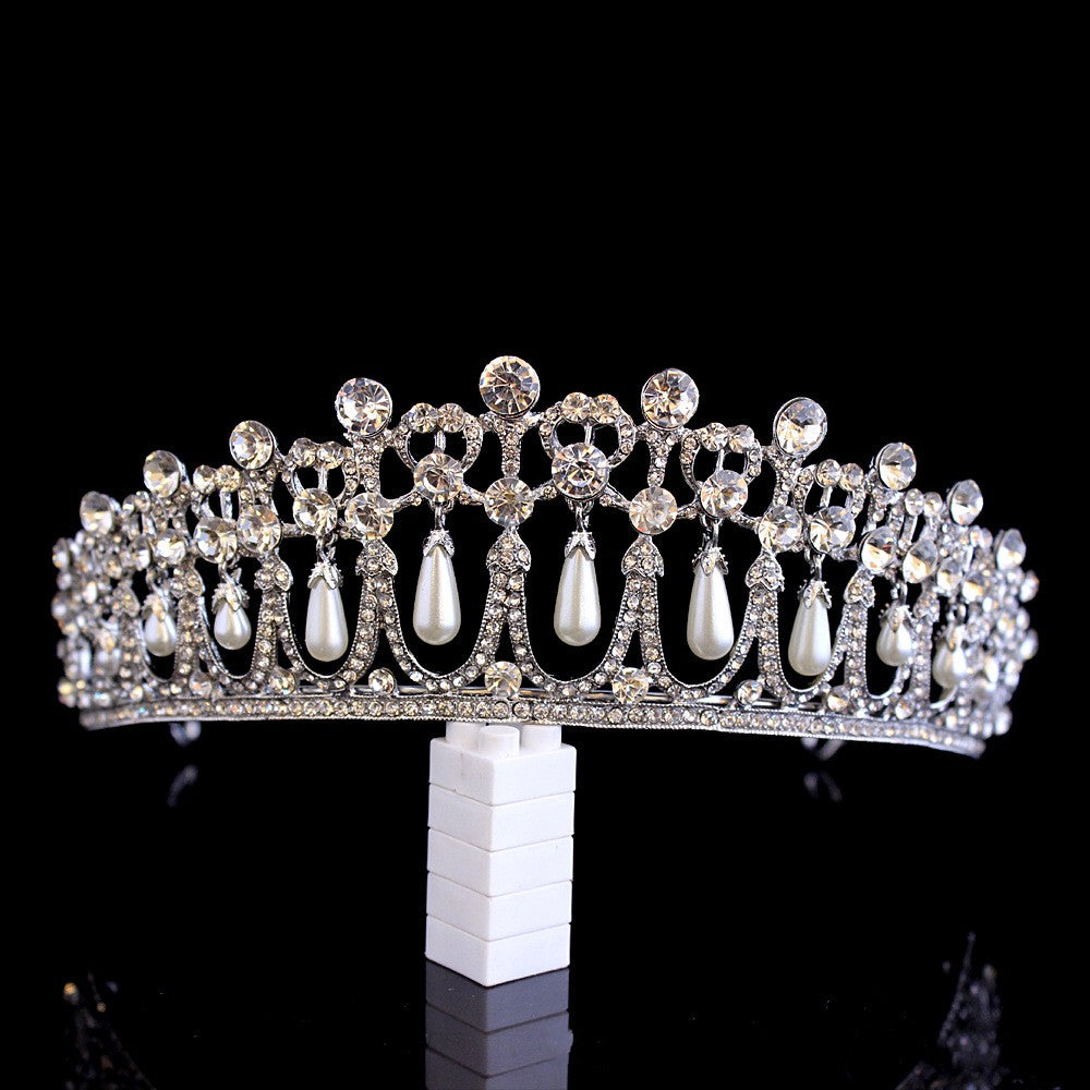Vintage Silver Plated Crown Diadem with Crystal Pearls
