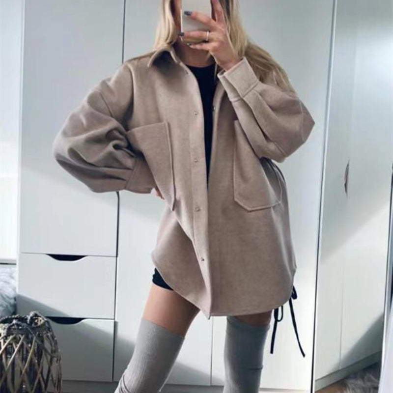ZACK RAIN Casual Camel Woolen Shirt for Women