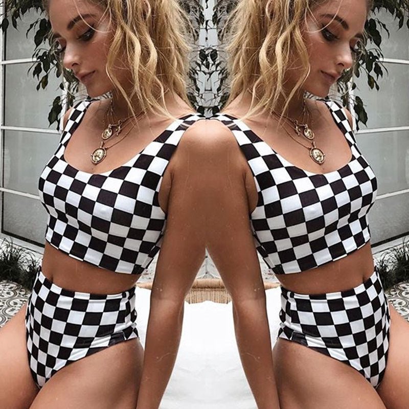 2019 Women's High-Waist Mesh Print Bikini Set YT07