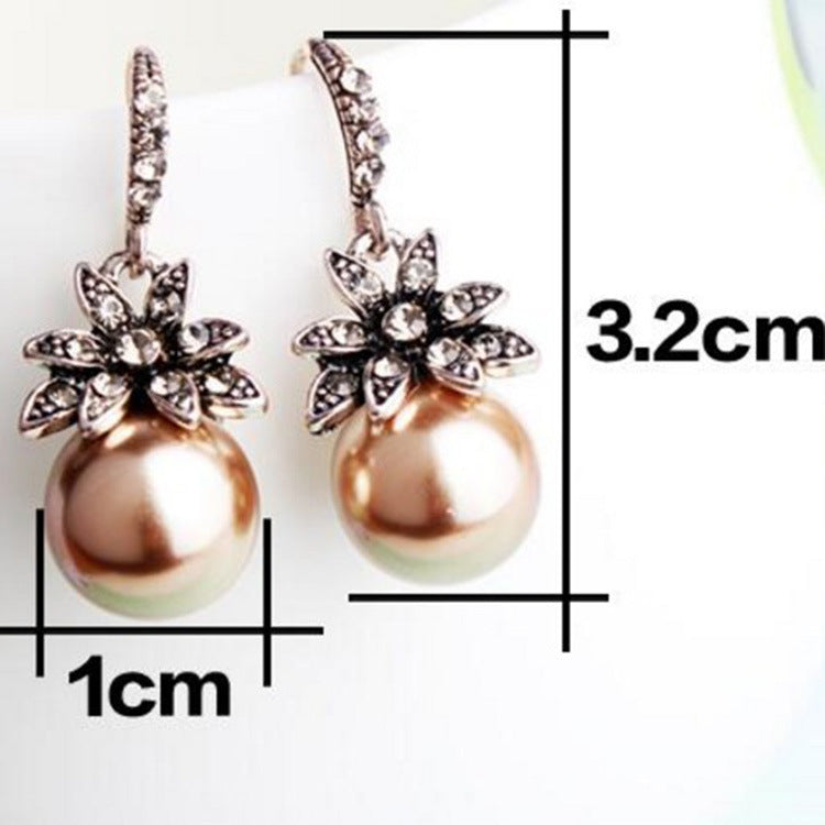 Fashion Pearl Sunflower Earrings with Diamond Accents
