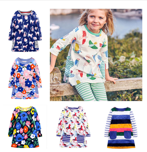 Autumn New Girls' Long Sleeve Cotton Dress - Cute Print
