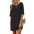 Cotton Linen Loose 3/4 Sleeve Midi Dress