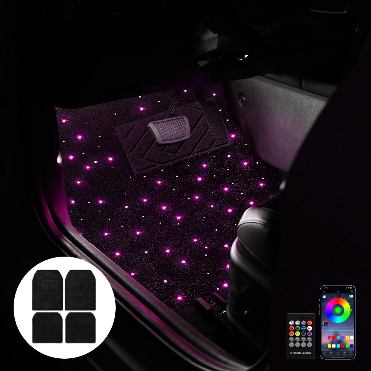 Car LED Starry RGB Luminous Foot Mat