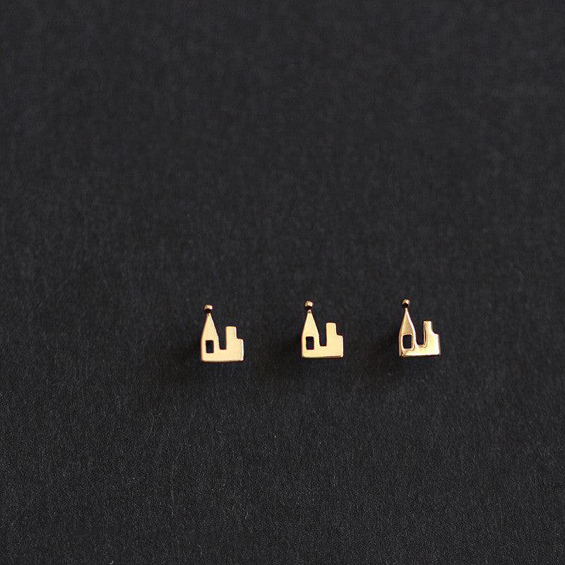 Fairy Tale Castle 925 Silver 14K Gold Stud Earrings