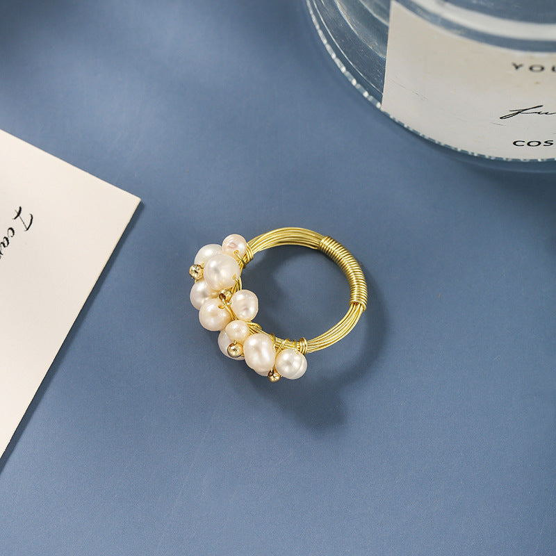 Baroque Freshwater Pearl Ring - Elegant Multi-Pearl Design