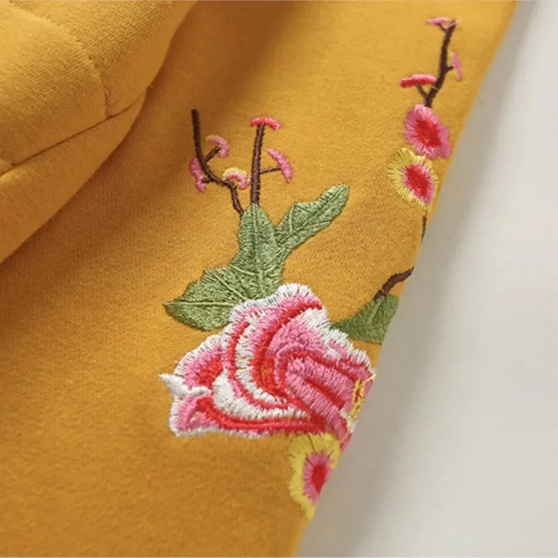 Plus Size Hoodie Pullover with Peony Embroidery for Women