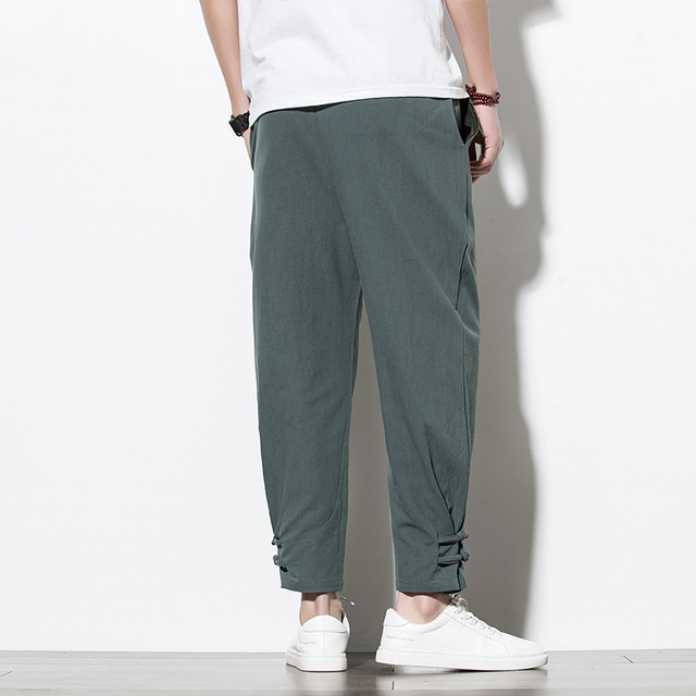 Loose-Fit Cotton Linen Cuffed Joggers for Men