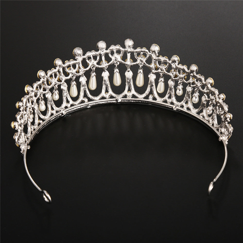 Vintage Silver Plated Crown Diadem with Crystal Pearls