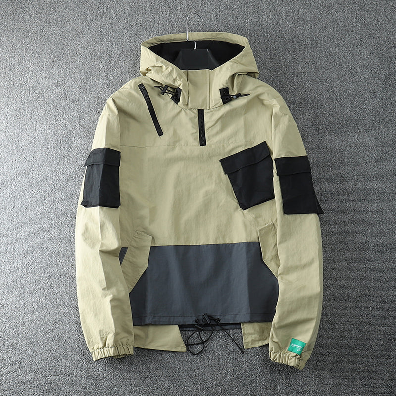 Men's Hip Hop Hooded Multi-Pocket Work Jacket